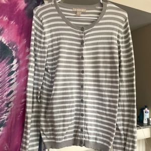 L Banana Republic tan and white striped cardigan